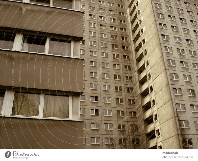STUDENT BATTERY House (Residential Structure) High-rise Building Material Indifference Student accommodation Window Live Block Concrete Story Gloomy Dark