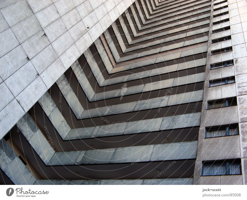 IDEAL 7 Style Architecture Gropiusstadt Tower block Facade Modern Gloomy Gray Bauhaus Anonymous Sixties Subdued colour Detail Structures and shapes