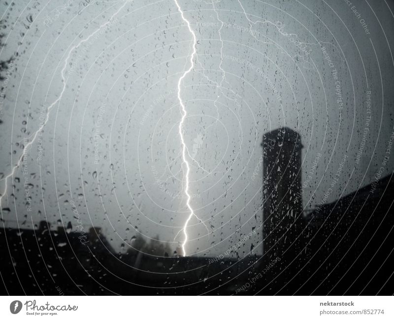 Unstorm with lightnings Summer Bad weather Gale Rain Thunder and lightning Lightning Town Jump Power Margin of a field window thunder house thunderstorm glass