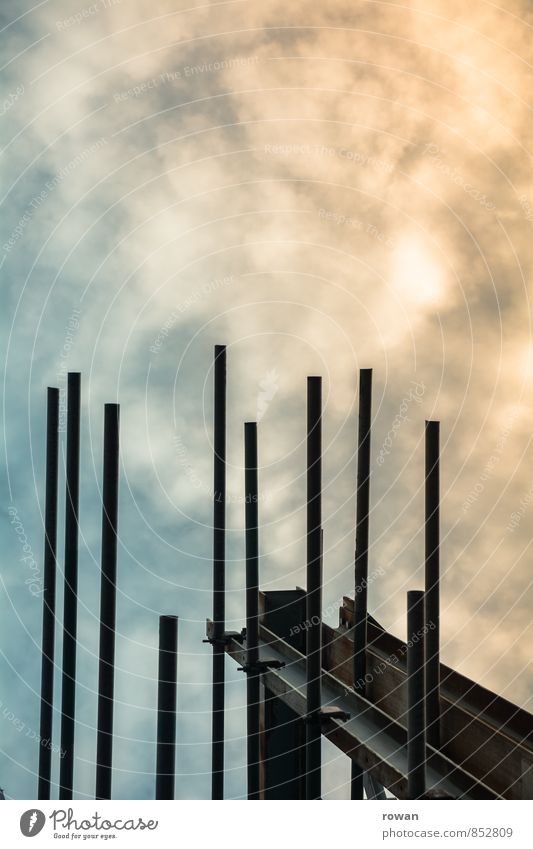 unfinished Manmade structures Construction site Rod Steel Steel processing Steel carrier Vertical Sky Clouds Romance Incomplete Colour photo Exterior shot