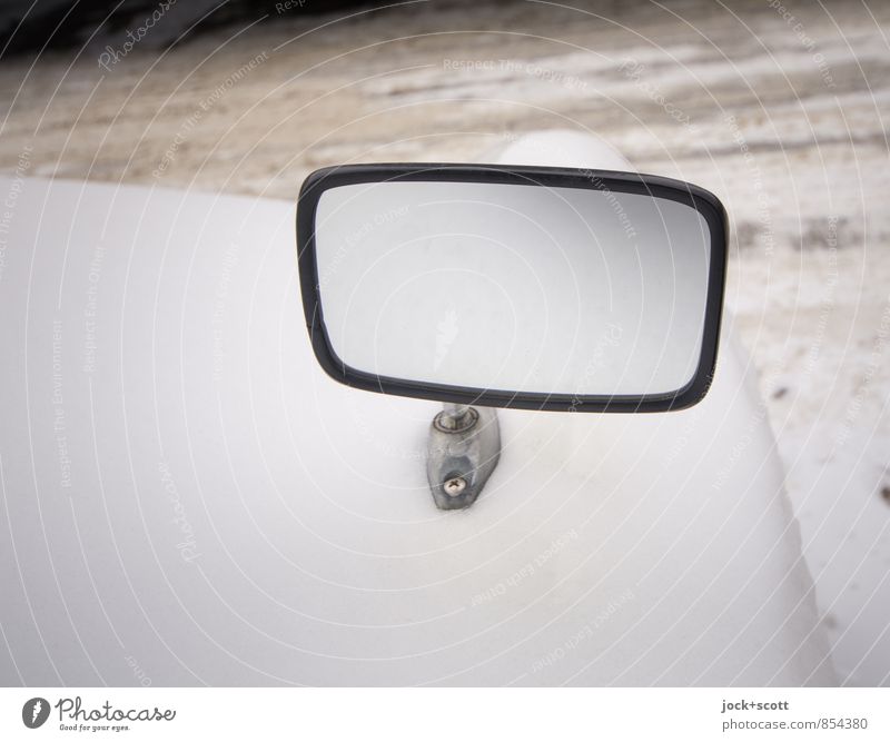 Winter review in the rear-view mirror Design Sixties Ice Frost Snow Car Vintage car Rear view mirror Authentic Cold Retro Past Misted up Blind Parking