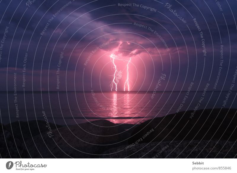 Baltic flashes Nature Air Water Sky Storm clouds Night sky Horizon Climate Weather Thunder and lightning Lightning Rock Coast Baltic Sea Ocean Exceptional