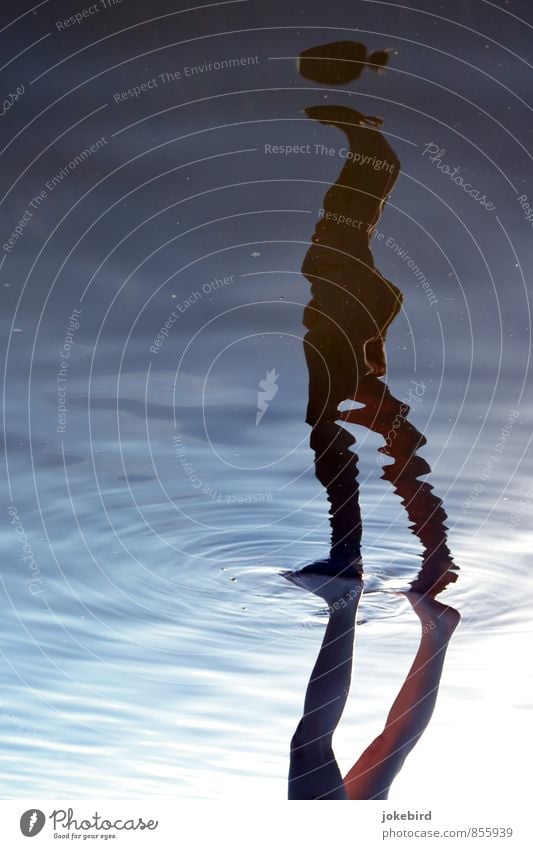 Don't lose your head Head Legs Feet 1 Human being Water Ease Surface of water Water reflection Reflection Silhouette Hover Headless Colour photo Exterior shot