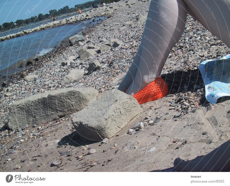 on the beach Beach Footwear Woman Human being River Legs Orange Stone
