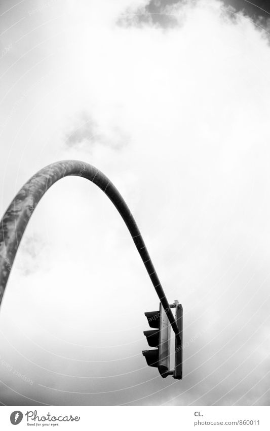 grey wave Environment Sky Clouds Transport Road traffic Beginning Perspective Target Future Curved Traffic light Stop Arch Traffic jam Black & white photo