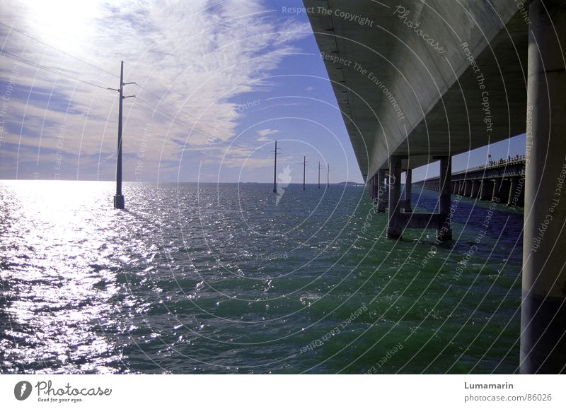 over water Florida Ocean Electricity Bridge pier Concrete Massive Manmade structures keys Mixture Water Transmission lines
