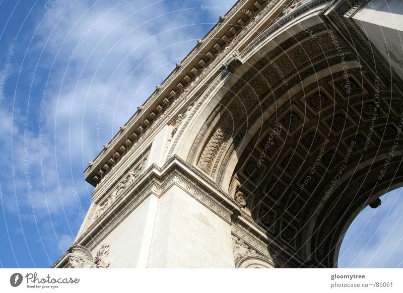 Arc de Triomphe Ark Europe Paris Ornate Landmark Monument day large circular letter Tall overhang daytime triomphe classical architecture style of architecture