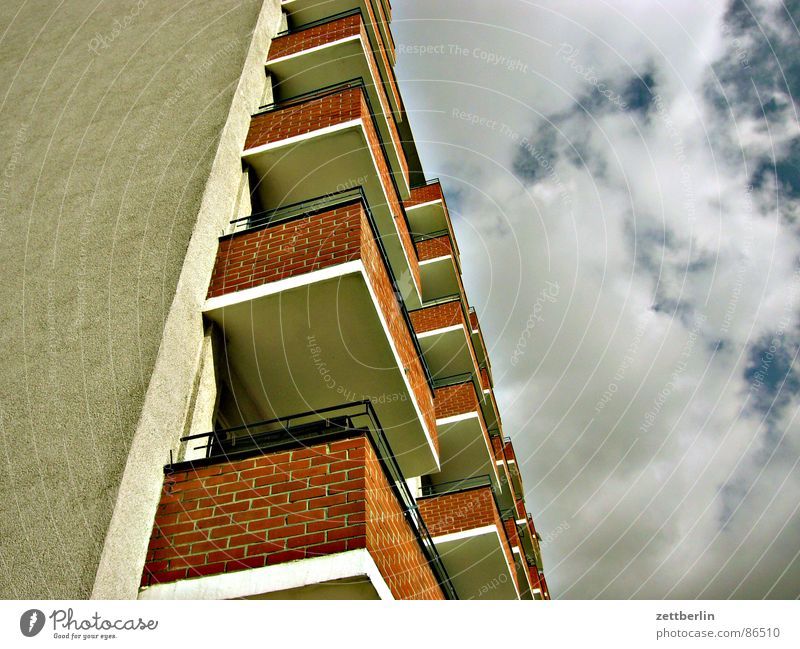 Middle residential area V House (Residential Structure) Balcony Worm's-eye view Clouds Sky Upward Skyward Central perspective Section of image Partially visible