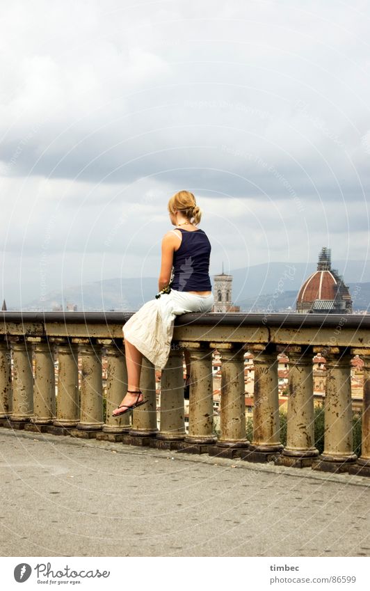 it's a beautiful day! Florence Countries South Historic Things Italy Woman Wall (barrier) Think Top Sky Portrait format Domed roof Dark Beautiful Memory Longing