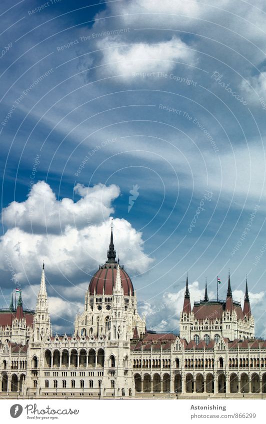 Parliament Budapest II Environment Air Sky Clouds Summer Weather Beautiful weather Hungary Town Capital city Old town House (Residential Structure) Palace