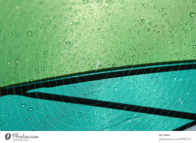 Mounted Design Harmonious Water Drops of water Climate Beautiful weather Bad weather Rain Umbrella Illuminate Wet Green Turquoise Joy Happiness Contentment