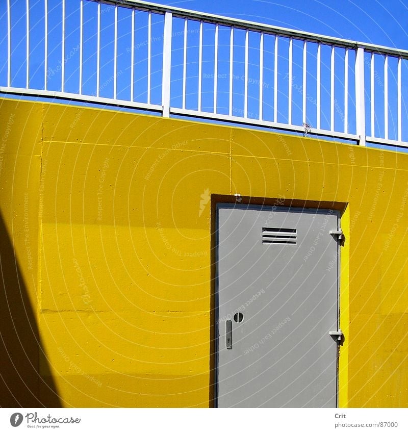 door Blue sky Illegal Architecture colorful full of colour hidden door grey tone yellow wall advertising gray shape