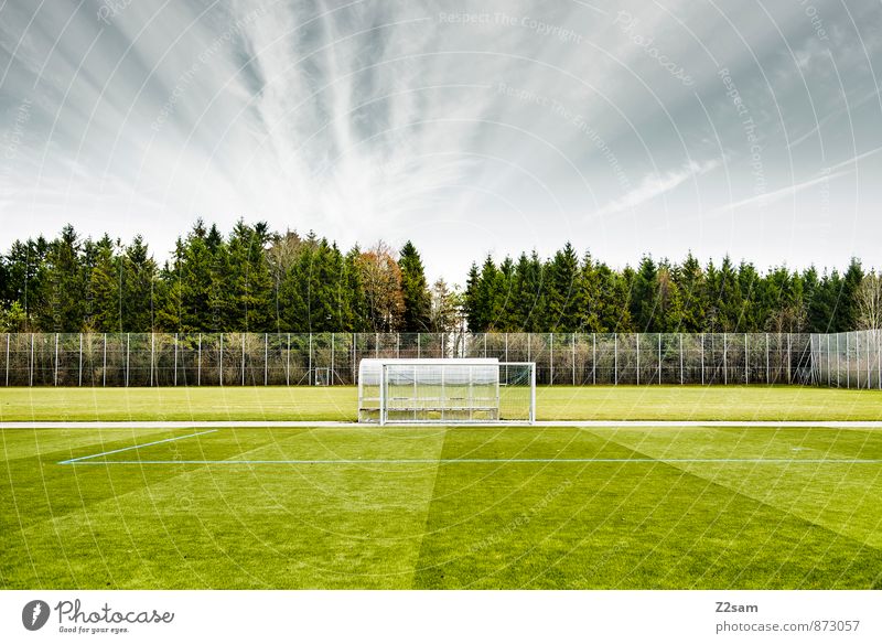 GAME R A U U M Life Leisure and hobbies Ball sports Soccer Sporting Complex Football pitch Landscape Sky Horizon Summer Tree Bushes Meadow Natural Gloomy Blue