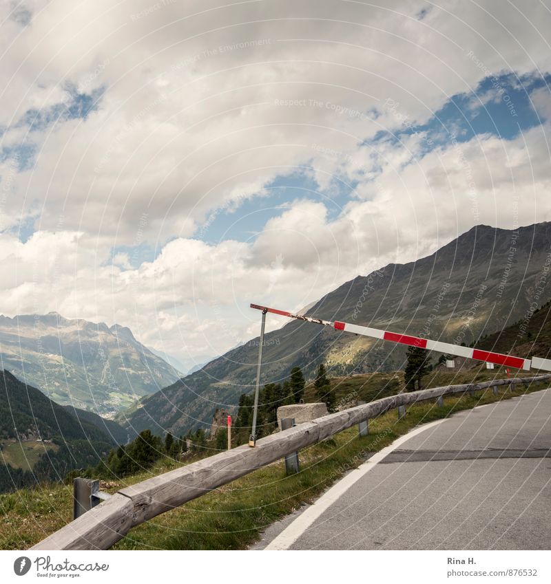 Locked Landscape Sky Clouds Weather Alps Mountain Street Control barrier Wait Barred Crash barrier Barrier Occur South Tyrol Colour photo Deserted