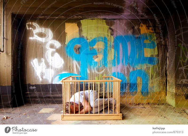 no gambling Human being Masculine Child Man Adults Body 1 Graffiti Sleep Cot Bedroom Playing Barn Grating lattice bars Enclosed Loneliness Freedom Play instinct