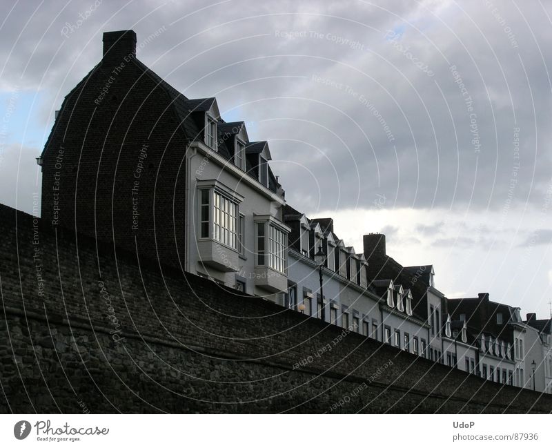 Locomotive Maastricht Housefront Engines Netherlands Black House (Residential Structure) Wall (barrier) Clouds Railroad Historic Europe Living or residing Sky