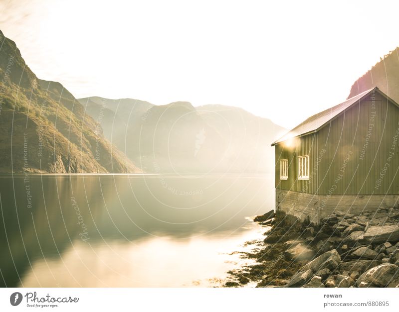 boathouse Vacation & Travel Adventure Far-off places Flat (apartment) House (Residential Structure) Hill Mountain Coast Bay Fjord Ocean Dream house Hut