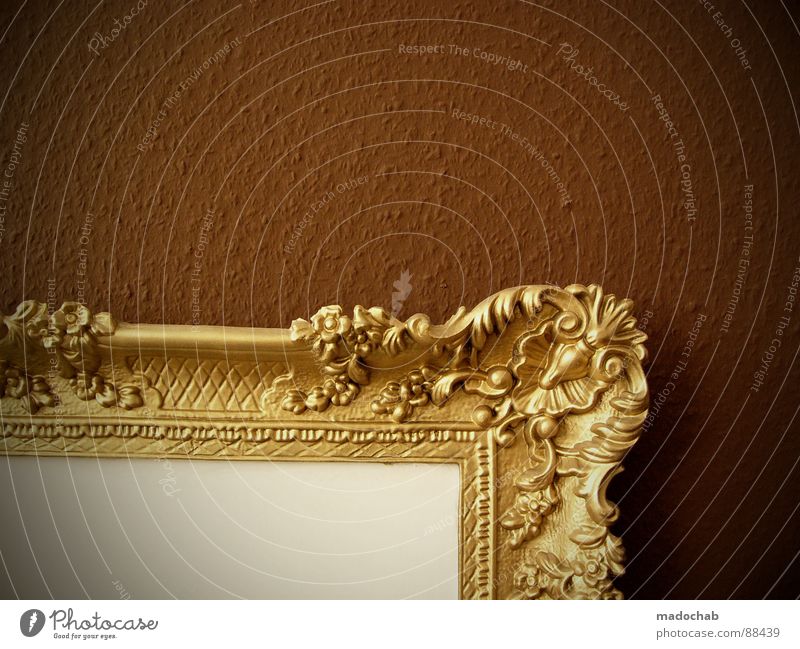 SPONSOR WANTED Picture frame Edge Bordered Work of art Kitsch Precious Cute Expensive Decoration Simple Brown Wall (building) Loneliness Empty Art Delicate