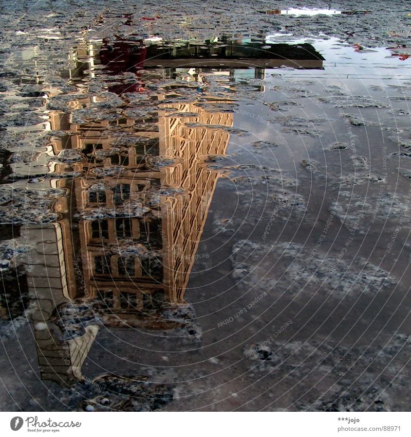 pfuetze berlin II Mirror image Berlin Pavement Puddle House (Residential Structure) On the head Go crazy Alexanderplatz Places Middle Crazy Water