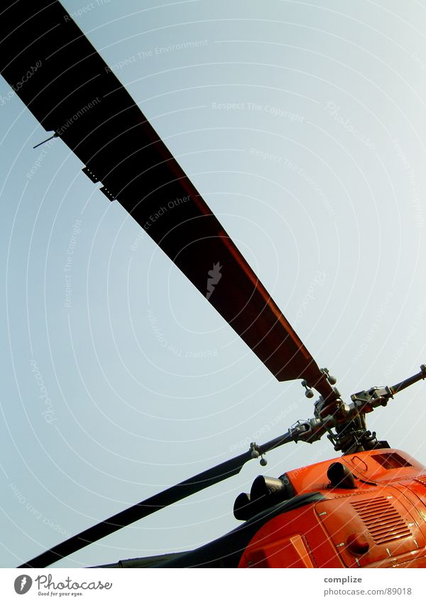 So'n flight stuff II. Helicopter Airplane Blue Flying Rotate Savior Emergency doctor Aviation Community service Safety Rotor Orange Sky