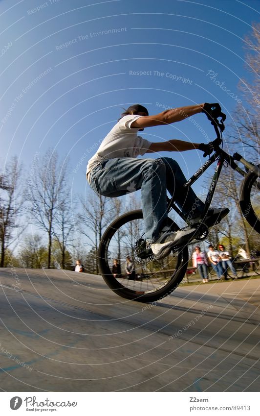 bike_manual Jump Driving Bicycle Mountain bike Action Sports Style Youth (Young adults) Physics Summer Tree Sports ground Park Amusement Park Ride a unicycle
