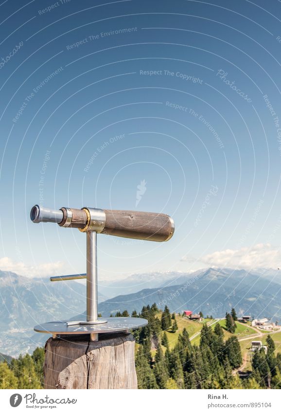 farsightedness Vacation & Travel Tourism Trip Sky Cloudless sky Horizon Summer Tree Alps Mountain South Tyrol Joie de vivre (Vitality) Meran Telescope Opinion