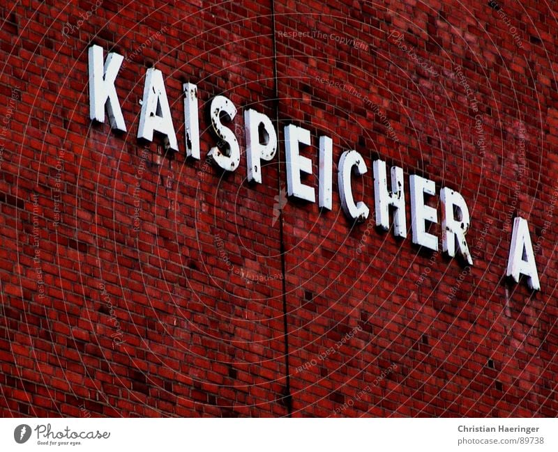Kaispeicher A Harbor city Typography Letters (alphabet) Wall (barrier) Red Brick Detail Hamburg Elbe Harbour Orange Attic quayside storage