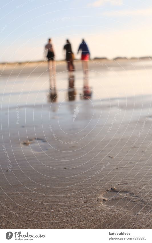 les trois 3 Human being Nature Elements Earth Sand Sky Beautiful weather Coast Beach Happiness Happy Sympathy Friendship Relationship Exterior shot Blur