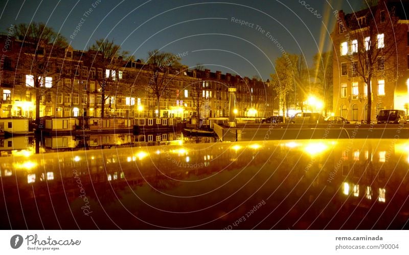See remark Night Light Reflection Long exposure Amsterdam Town Fantastic 2 Dark Moody Romance Calm Window Flat (apartment) Architecture Sky Water