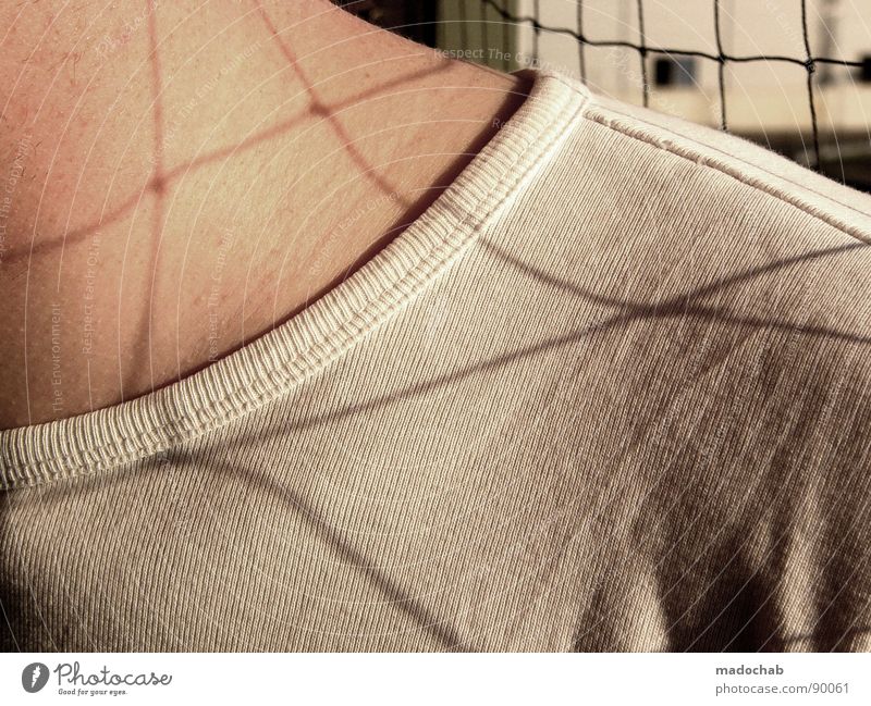 retina II Upper body Masculine Man Human being Grating Grid White Abstract boy Net Shadow nice Arm T-shirt