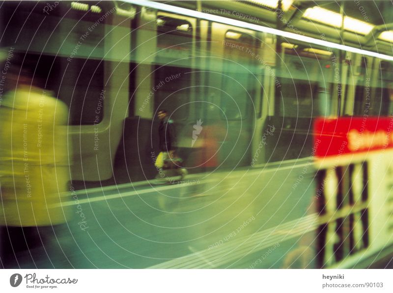 a breeze Haste Multicoloured Speed Underground Driving Reflection Train station Blur Man with bag