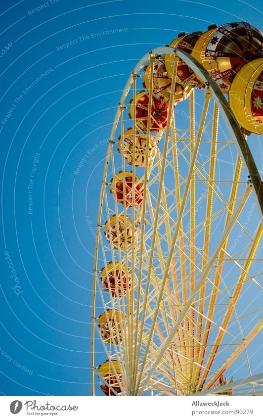 In the sky is fairground 4 Fairs & Carnivals Ferris wheel Airplane Aspire Round Family outing Iron Showman Joy Oktoberfest Sky Blue Circle Tall Level Metal