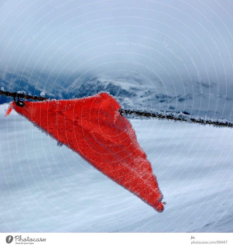 flag in the wind Clouds Flag Red Risk of collapse Skiing Bad weather France Mountain Alps Not this way! Les 3 Vallées Border