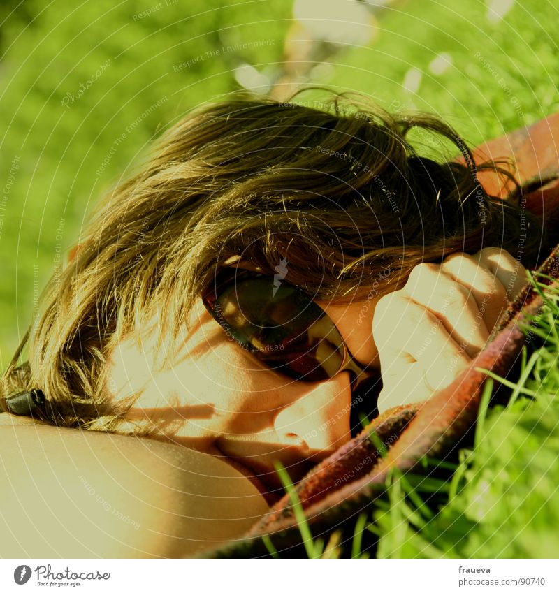 chillin in the sun Meadow Yellow Eyeglasses Relaxation To enjoy Calm Rest Hand Grass Spring Summer Woman Feminine Colour Lie sunglasses chilly Blanket Sun Face