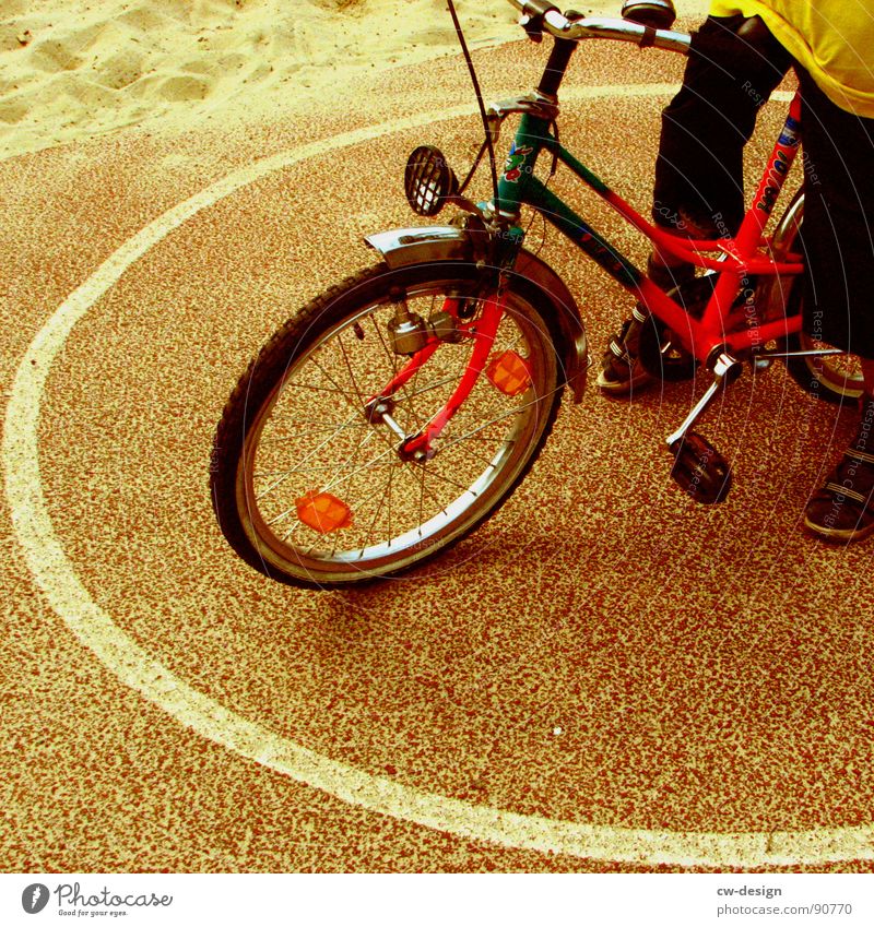 * square of the circle * Child Playing Vacation & Travel Summer Cycling Bicycle Sandpit Human being Girl Boy (child) Playground Means of transport Driving