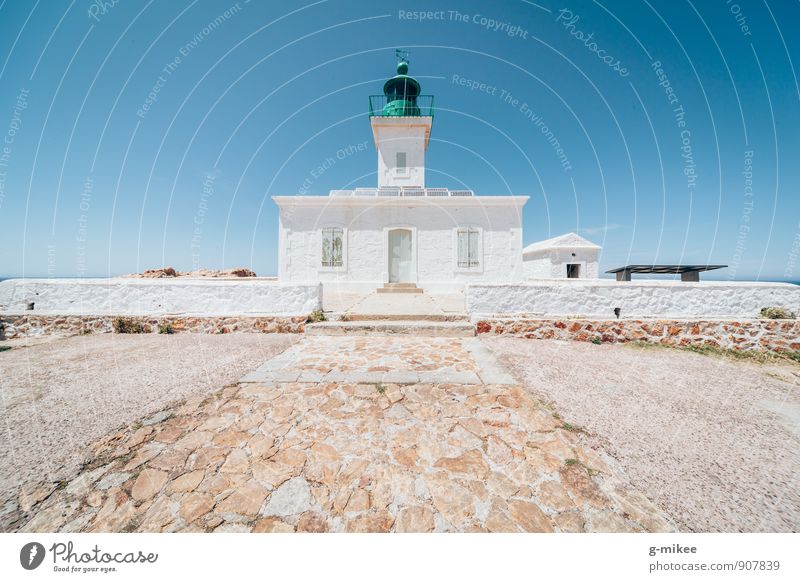 lighthouse Port City Lighthouse Far-off places Blue Turquoise White Corsica Symmetry Architecture Vacation & Travel Colour photo Exterior shot Deserted Day