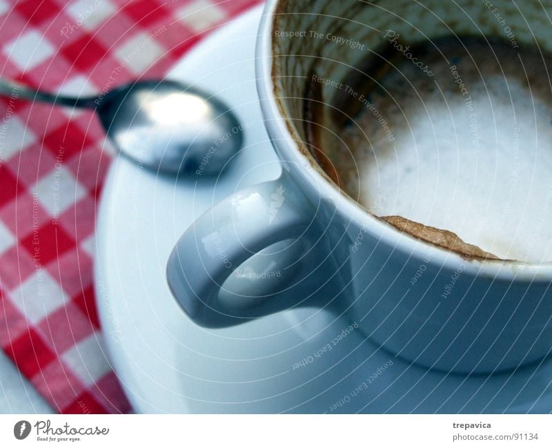 Coffee Espresso To enjoy Break Spoon Cup Red White Café Cappuccino Coffee break Table Drinking Pottery Empty Plate Beverage Nutrition spoonful caffeine grope