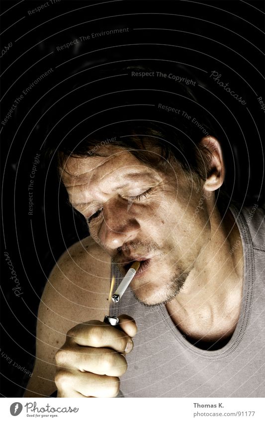 Chicken kills. Portrait photograph Cigarette Lighter Hand Bans Ignite Blaze Head Smoking Smoke come On light my