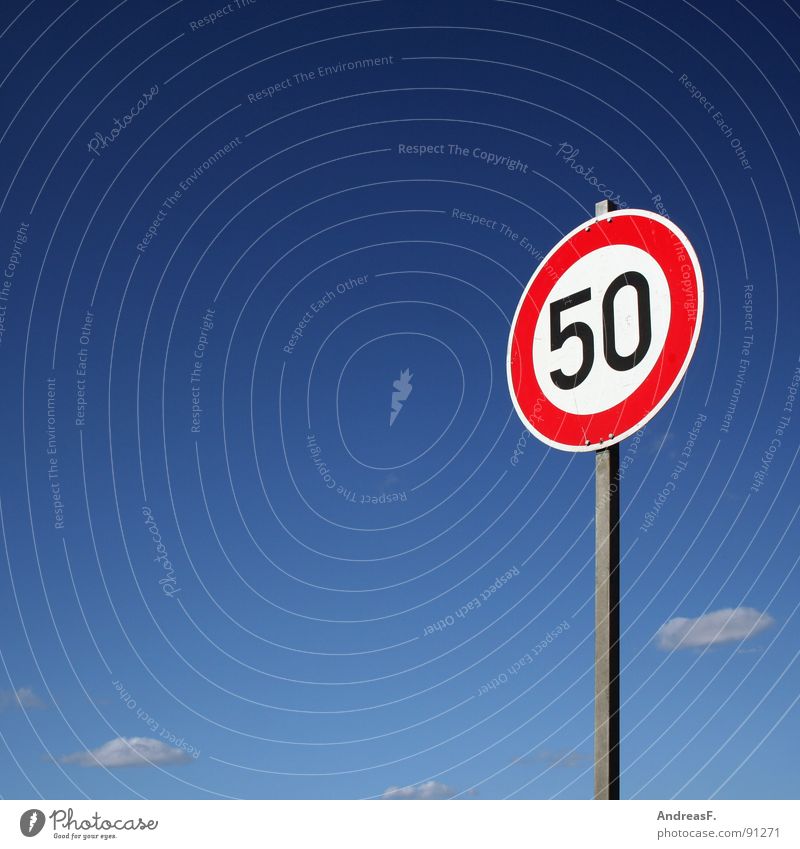 Fifty 50 Jubilee Symbols and metaphors Road sign Speed Speed limit Red Transport Cottbus Digits and numbers Street sign fifty hundredweight Signs and labeling