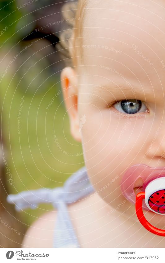 Strict view Child Baby Toddler Girl Soother Looking Eyes Blonde Curl Woman Feminine Head Portrait photograph Half Division youthful