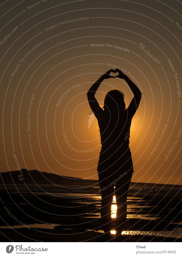 Heart Hands Harmonious Calm Vacation & Travel Summer Beach Ocean Young woman Youth (Young adults) 1 Human being 13 - 18 years Child Sunrise Sunset Long-haired