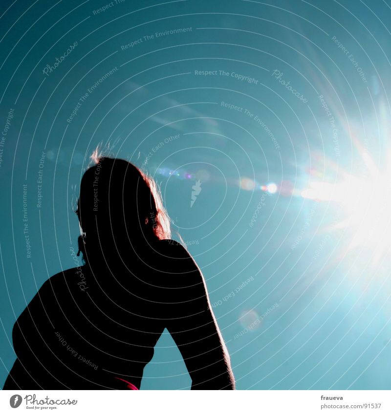 let the sunshine in Woman Back-light Summer Lighting Brilliant Silhouette Colour Sun shiluette Blue Hair and hairstyles Freedom Sky heaven Human being