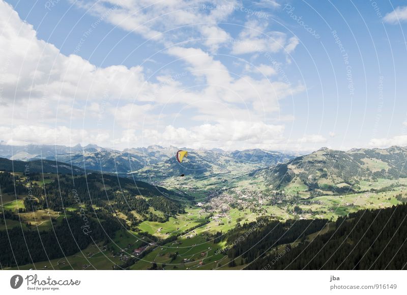 Flight over Gstaad Calm Trip Summer Mountain Flying sports Paragliding Landscape Air Alps Saanenland Bernese Oberland Aircraft Colour photo Exterior shot Day