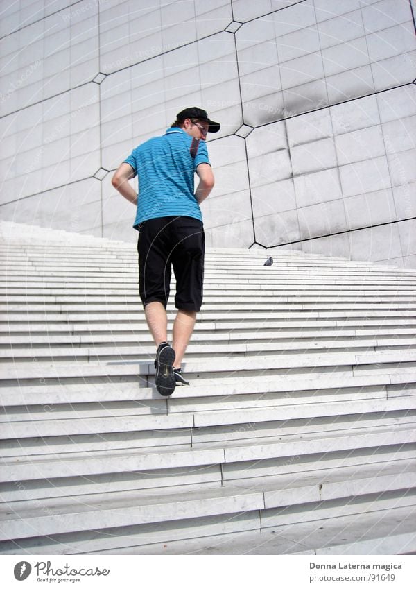 stair climber Gray Search In transit Spanish Stairway Paris La Grande Arche Summer Man Modern Blue Stairs in retrospect