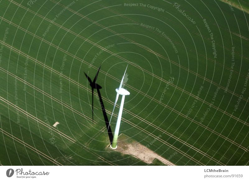 Mill seeks wind... Field Green Agriculture Electricity Meadow Wind Aerial photograph Wind energy plant Energy industry Renewable energy agrarian windmill