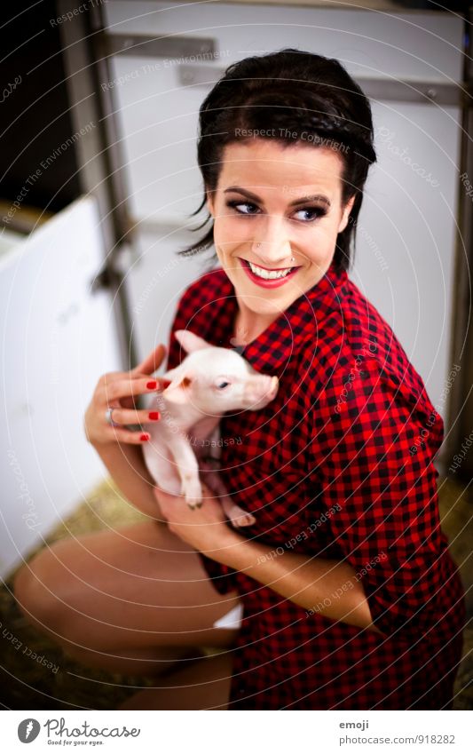 piglets Feminine Young woman Youth (Young adults) 1 Human being 18 - 30 years Adults Animal Farm animal Petting zoo Baby animal Happiness Happy Funny Natural