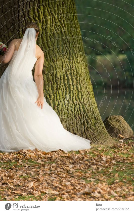 dare... Elegant Style Feasts & Celebrations Wedding Feminine Young woman Youth (Young adults) 1 Human being Autumn Tree Oak tree Park Wedding dress Bouquet