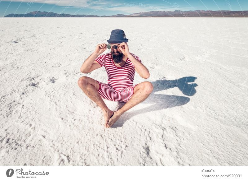 Hello awake! Lifestyle Vacation & Travel Human being Masculine Man Adults Artist Culture Snow Mountain Lake Desert Fashion Swimming trunks Hat Facial hair Sit
