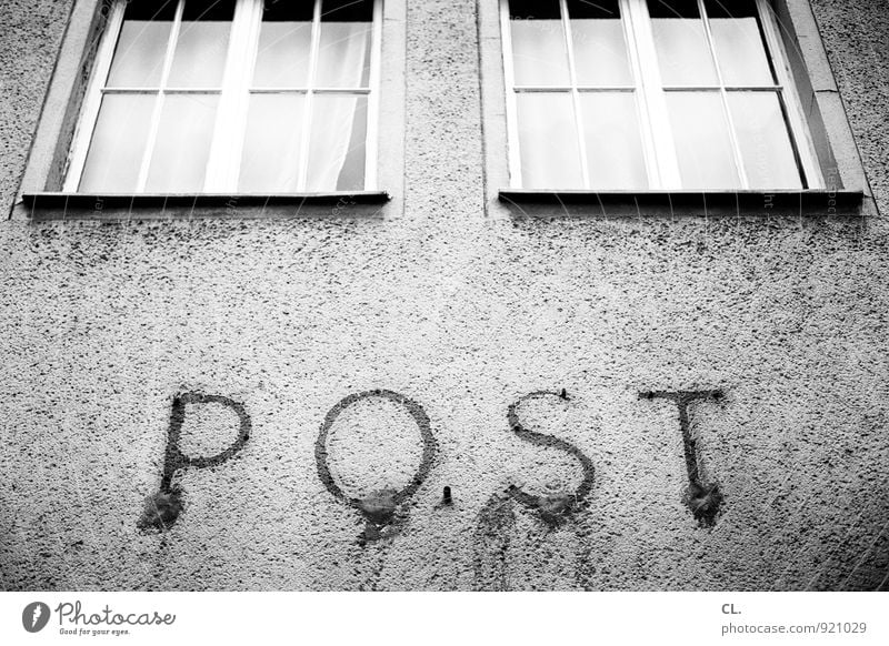 mail Mail Deserted Building Architecture Wall (barrier) Wall (building) Facade Window Old Stagnating Decline Past Post office Black & white photo Exterior shot