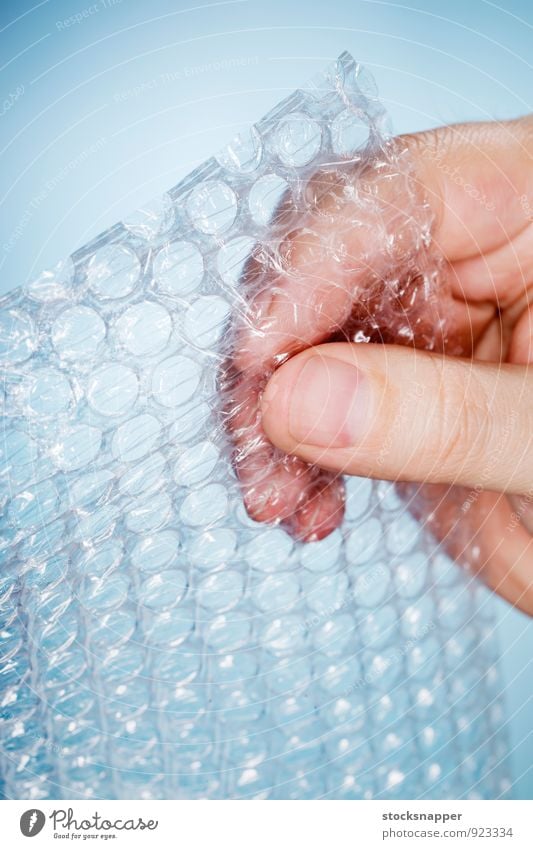 Bubble Wrap Bubble wrap Air bubble Packaging Packing material padding Hand Fingers Thumb Transparent Plastic Clear Material Nerviness